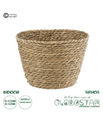 GloboStar® Artificial Garden SIFNOS 20267 Διακοσμητικό Πλεκτό Καλάθι - Κασπώ Γλάστρα - Flower Pot Μπεζ Φ22cm x Υ15cm